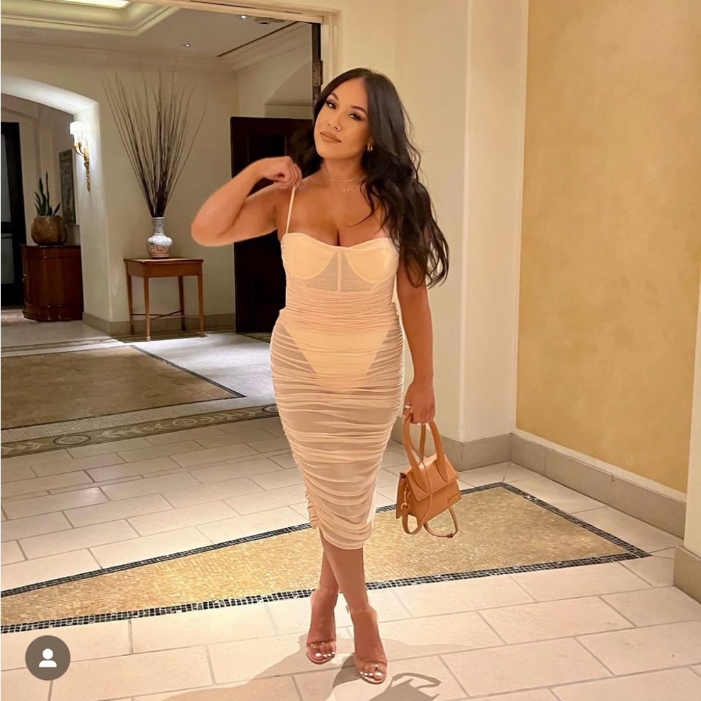 OhPolly Sheer Mesh Midi Dress in Cream